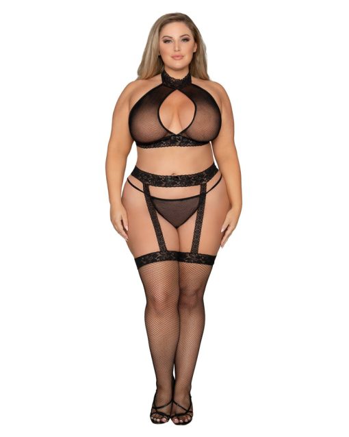 3Pc Hosiery Bodystocking Set Black Q/S 1