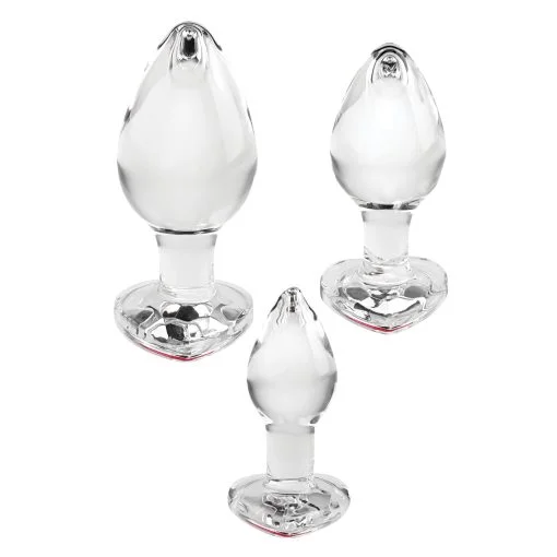 Adam & Eve Red Heart Gem Glass Plug Set Anal Trainer Kits 3