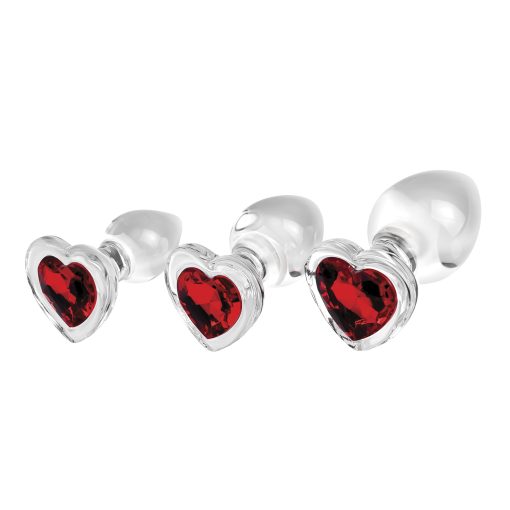 Adam & eve red heart gem glass plug set 1