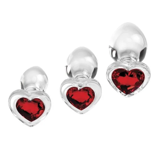 Adam & Eve Red Heart Gem Glass Plug Set 2