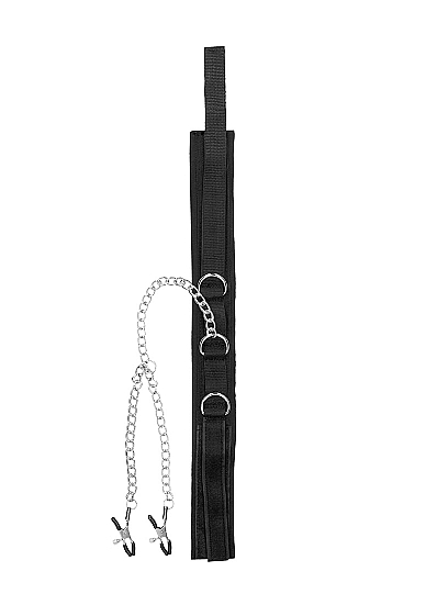Black & white collar w/ nipple clamps bondage kits 3