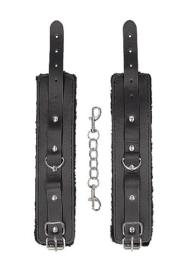 Black & white hand cuffs w/ straps bonded leather 1