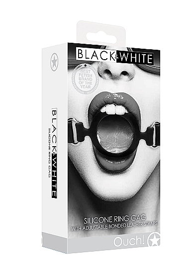 Black & white silicone ring gag w/ adjustable straps gags & muzzles 3