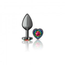 Cheeky Charms Heart Rainbow Medium Gunmetal Butt Plug Small & Medium Butt Plugs Main Image