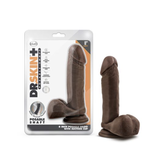 Dr Skin Plus 8In Posable Dildo W/ Balls Chocolate Large Dildos Main Image