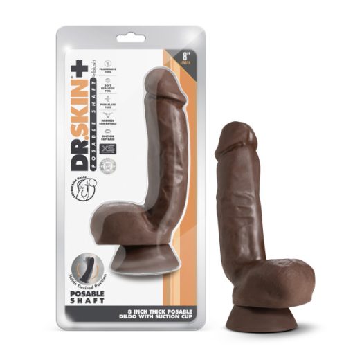 Dr Skin Plus 8In Thick Dildo W/ Squeezable Balls Chocolate Large Dildos Main Image