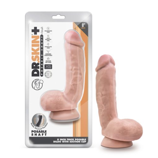 Dr Skin Plus 8In Thick Dildo W/ Squeezable Balls Vanilla Large Dildos Main Image