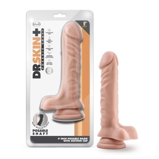 Dr Skin Plus 9In Posable Dildo W/ Balls Vanilla Large Dildos Main Image