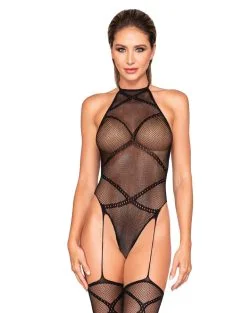 Fishnet Garter Teddy Bodystocking Black O/S Teddies Main Image