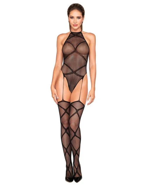 Fishnet Garter Teddy Bodystocking Black O/S 1