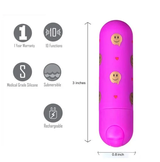 Giggly Super Charged Mini Bullet W/ Smiley Face Pattern Rechargeable Vibrators 3