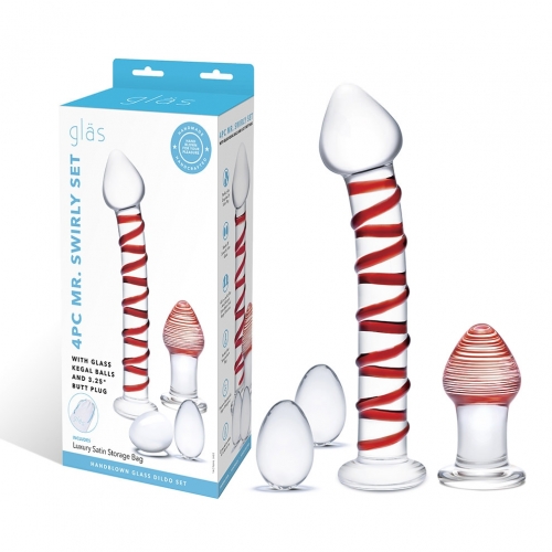 Glas 4pc mr swirly set w/ glass kegal balls & butt plug anal trainer kits main image