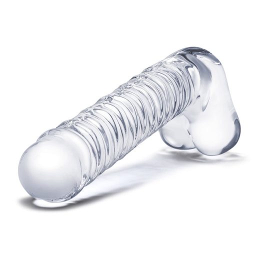 Glas 8 Realistic Ribbed Glass G-Spot Dildo W Balls " Large Dildos 3