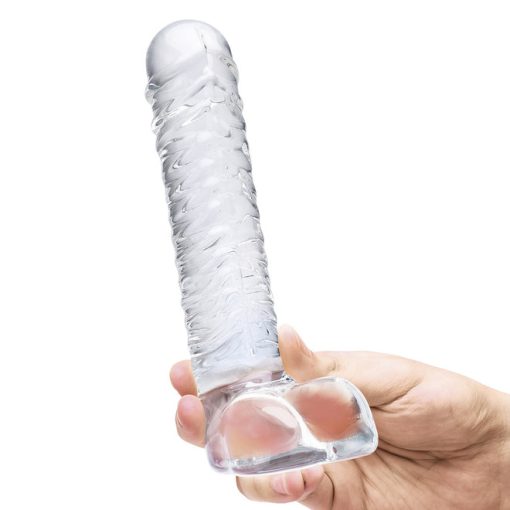 Glas 8 Realistic Ribbed Glass G-Spot Dildo W Balls " - Image 3