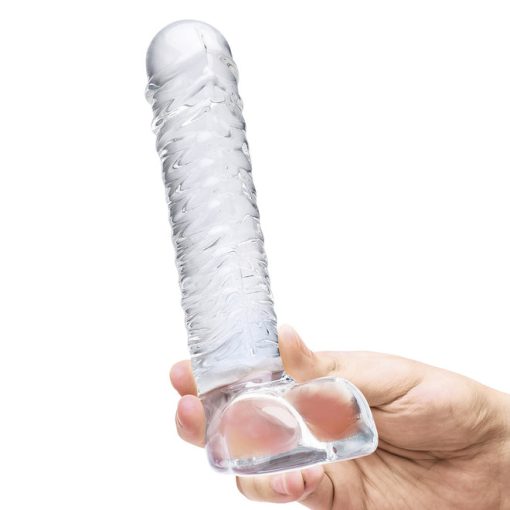 Glas 8 Realistic Ribbed Glass G-Spot Dildo W Balls " 1