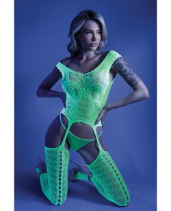 Glow Supersonic Mosaic Bodystocking Neon Green O/S Naughty Role Play Main Image