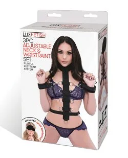 Lux Fetish 3Pc Adjustable Neck & Wrist Restraint Set Bondage Kits Main Image