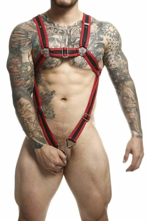 Male Basics Dngeon Cross Cock Ring Harness Red O/S (Hanging) Mens Cock & Ball Gear Main Image
