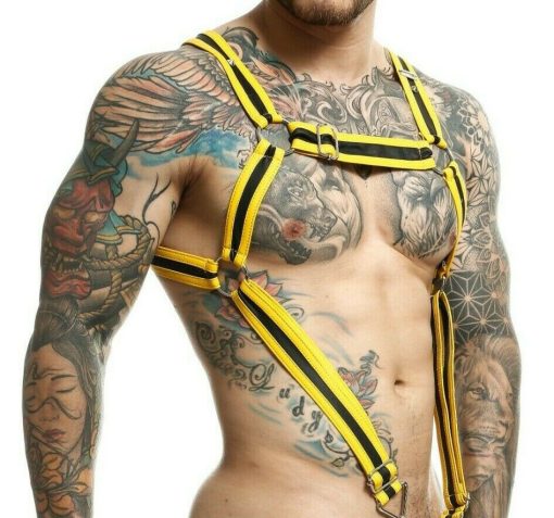 Male Basics Dngeon Cross Cock Ring Harness Yellow O/S (Hanging) Mens Wear 3