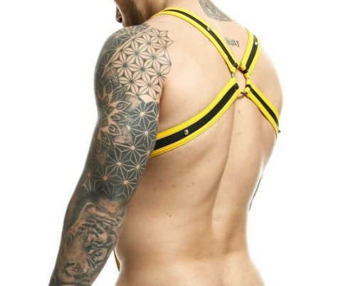 Male basics dngeon cross cock ring harness yellow o/s (hanging) 2