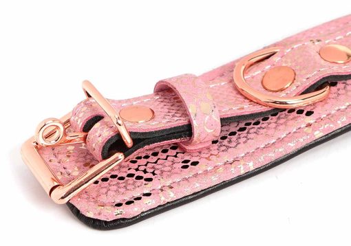 Microfiber snake print wrist restraints pink w leather lining cuffs 3