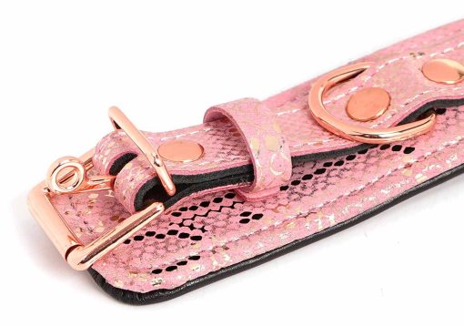 Microfiber Snake Print Wrist Restraints Pink W Leather Lining Cuffs 3