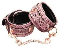 Microfiber Snake Print Wrist Restraints Pink W Leather Lining Cuffs Main Image