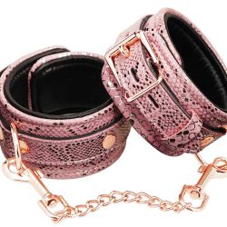 Microfiber Snake Print Wrist Restraints Pink W Leather Lining Cuffs Main Image