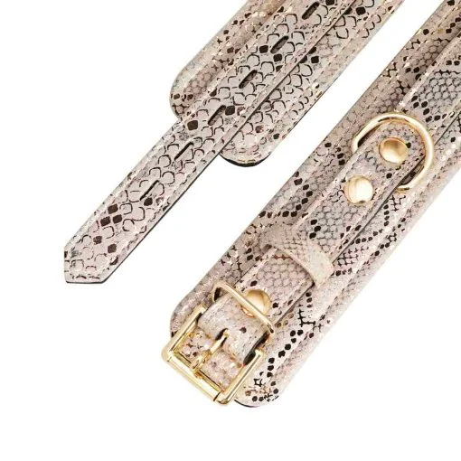 Microfiber Snake Print Wrist Restraints White W Leather Lining - Image 3
