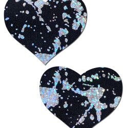 Pastease Splatter Holographic Heart Black/Silver Nipple Play Main Image