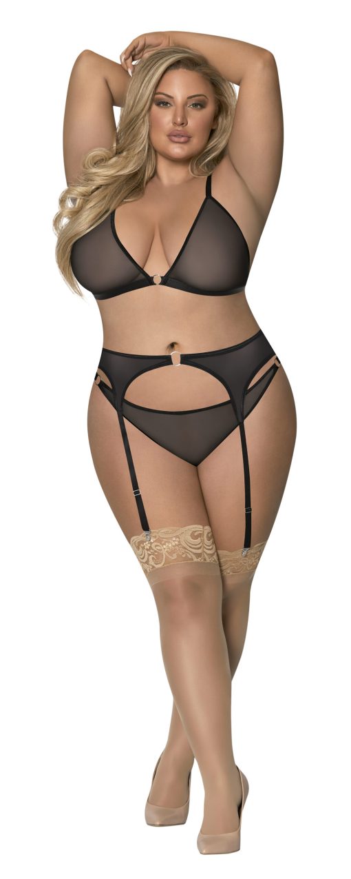 Sassy Bra Garter & Rouched Panty Black 2Xl 2