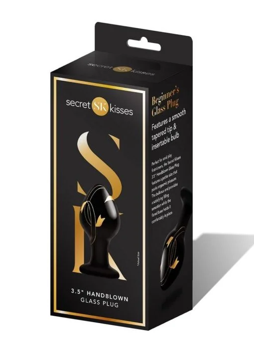 Secret Kisses 3.5In Glass Plug Black & Gold Prostate Massagers 3