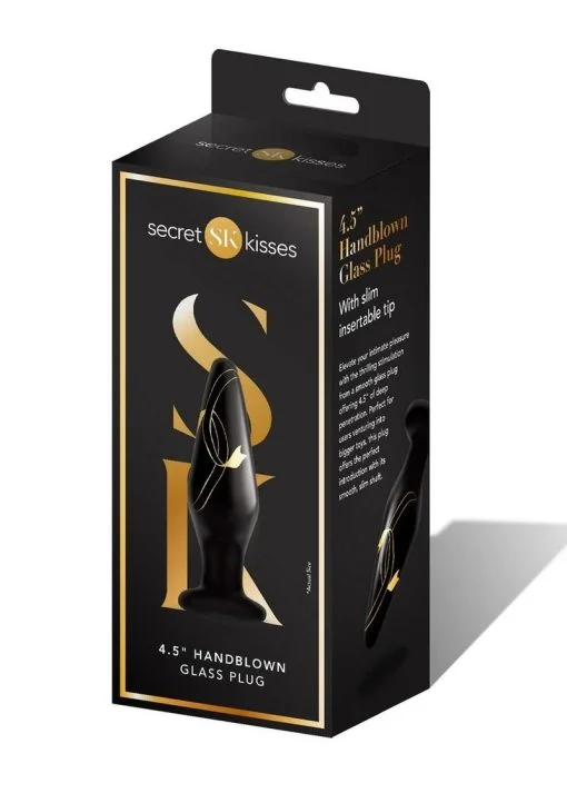 Secret Kisses 4.5In Glass Plug Black & Gold Prostate Massagers 3