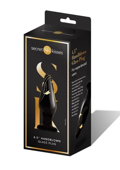 Secret Kisses 4.5In Wide Glass Plug Black & Gold Prostate Massagers 3