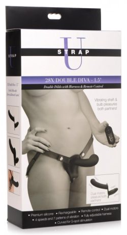 Strap U 28X Double Diva 1.5In Double Dildo W/ Harness Black Harnesses Main Image