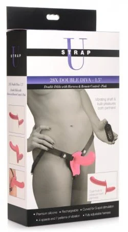 Strap U 28X Double Diva 1.5In Double Dildo W/ Harness Pink Harnesses Main Image
