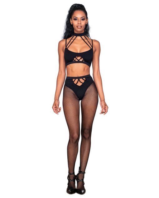 Strappy Bralette & Pantyhose 2Pc Black O/S - Image 3