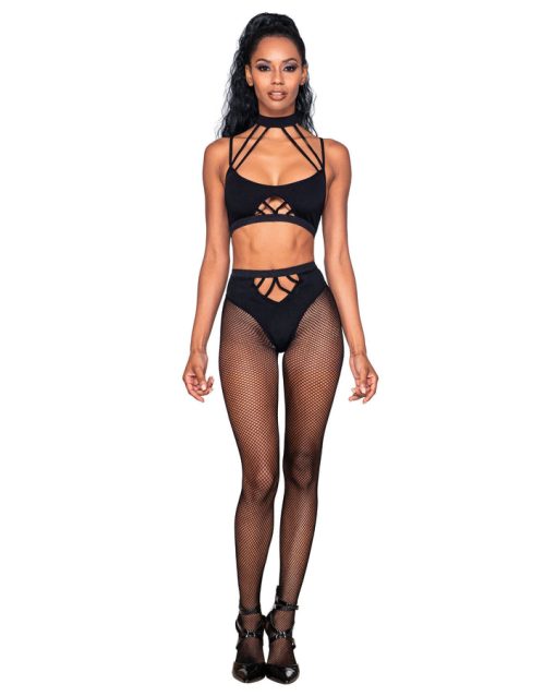 Strappy Bralette & Pantyhose 2Pc Black O/S 1