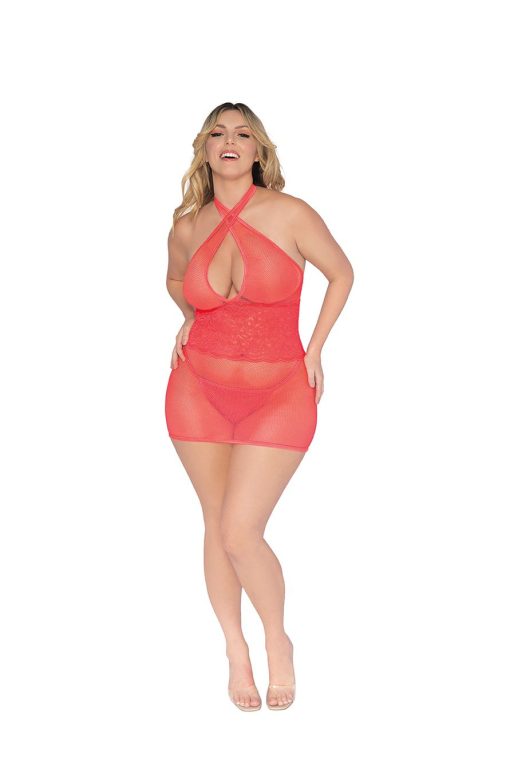 Stretch Lace Chemise Coral Q/S Naughty Role Play 3