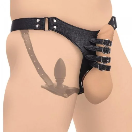 Strict Male Chastity Harness W/ Silicone Anal Plug 2