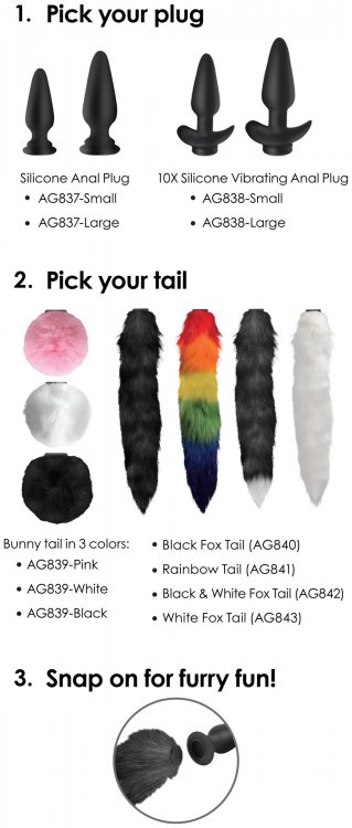 Tailz snap on silicone anal plug & 3 interchangeable tails butt plugs 3