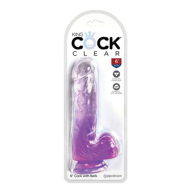 King Cock Clear 6In W/ Balls Purple  image 1