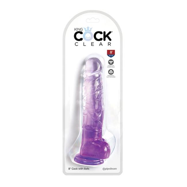 King Cock Clear 8In W/ Balls Purple  image 1