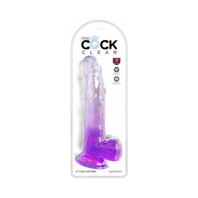 King Cock Clear 9In W/ Balls Purple  image 1