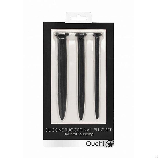 Silicone Rugged Nail Plug Set Urethral Sounding Black image 1