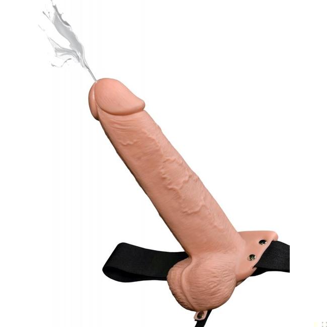 Fetish Fantasy 9 In Hollow Squirting Strap-On W/ Balls Flesh image 3