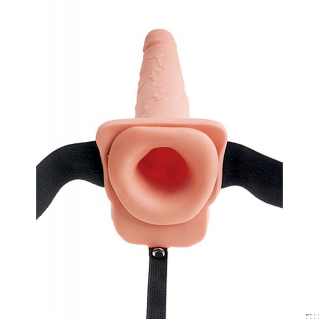 Fetish Fantasy 9 In Hollow Squirting Strap-On W/ Balls Flesh image 4