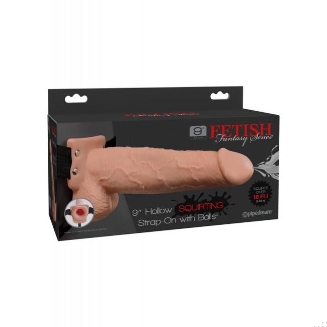 Fetish Fantasy 9 In Hollow Squirting Strap-On W/ Balls Flesh image 5